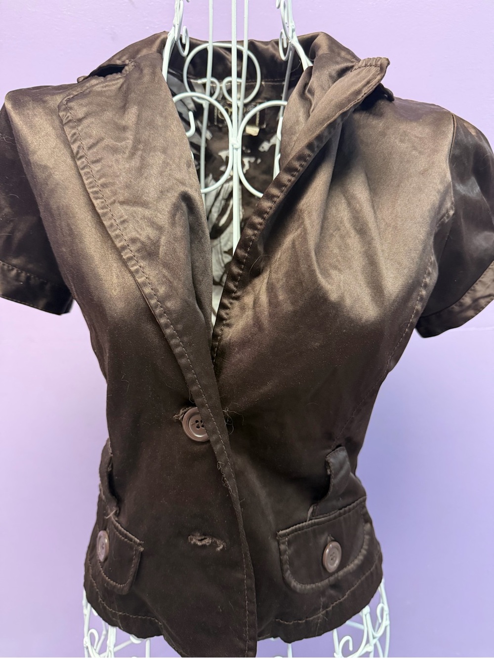 Women's Brown Short-Sleeve Blazer Jacket